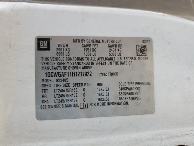 2017 CHEVROLET EXPRESS G2 1GCWGAF11H1217932