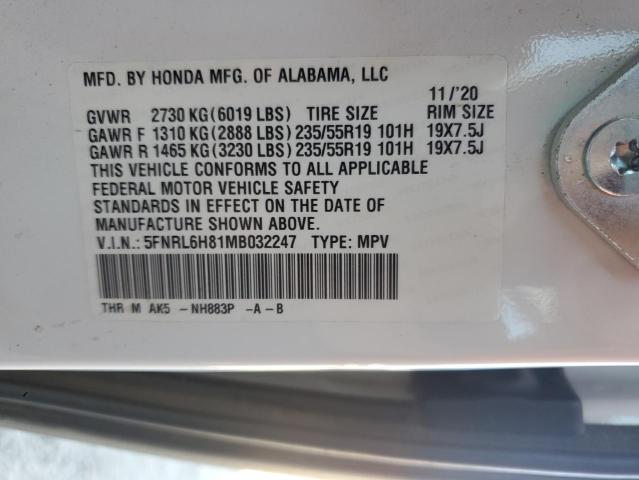 2021 HONDA ODYSSEY TOURING 5FNRL6H81MB032247
