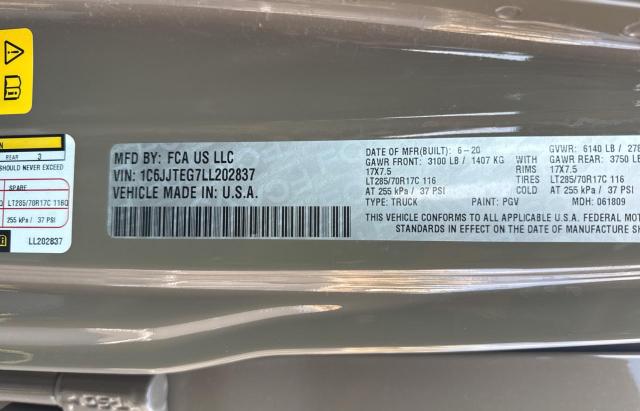 2020 JEEP GLADIATOR 1C6JJTEG7LL202837