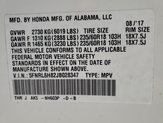 2018 HONDA ODYSSEY TO 5FNRL6H82JB028347