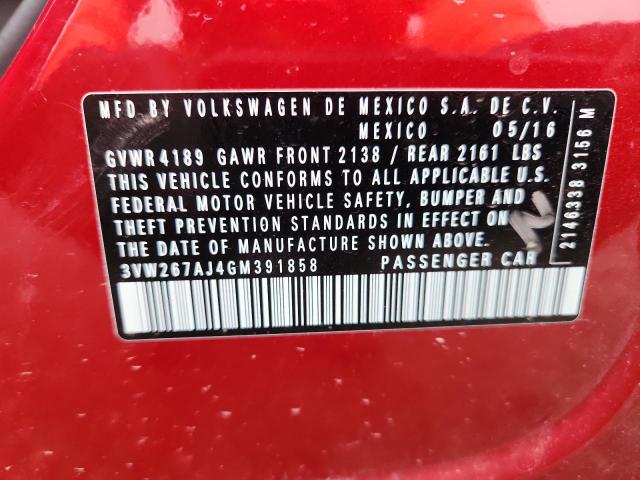2016 VOLKSWAGEN JETTA S 3VW267AJ4GM391858