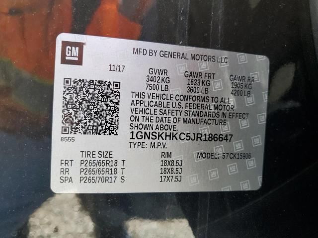 2018 CHEVROLET SUBURBAN K1500 LT 1GNSKHKC5JR186647