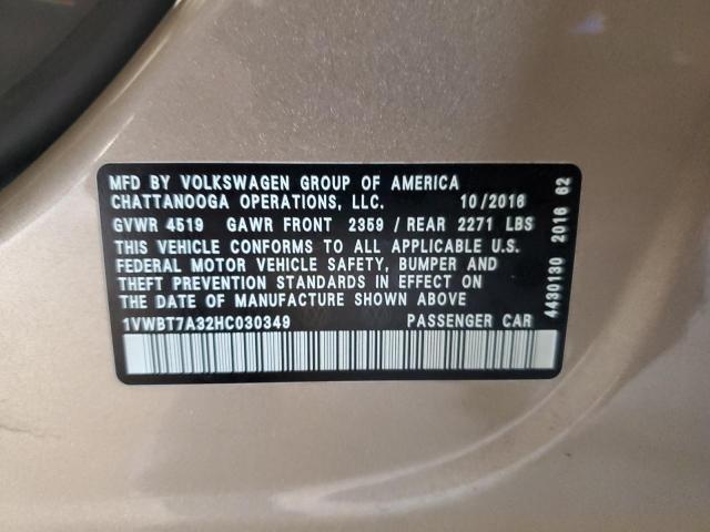 2017 VOLKSWAGEN PASSAT SE 1VWBT7A32HC030349