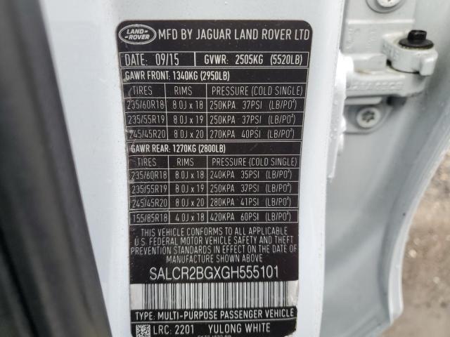 2016 LAND ROVER DISCOVERY SALCR2BGXGH555101
