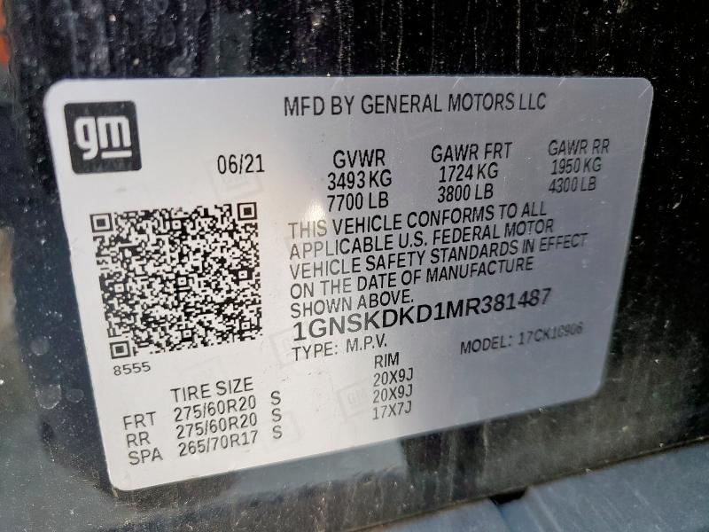 2021 CHEVROLET SUBURBAN K - 1GNSKDKD1MR381487