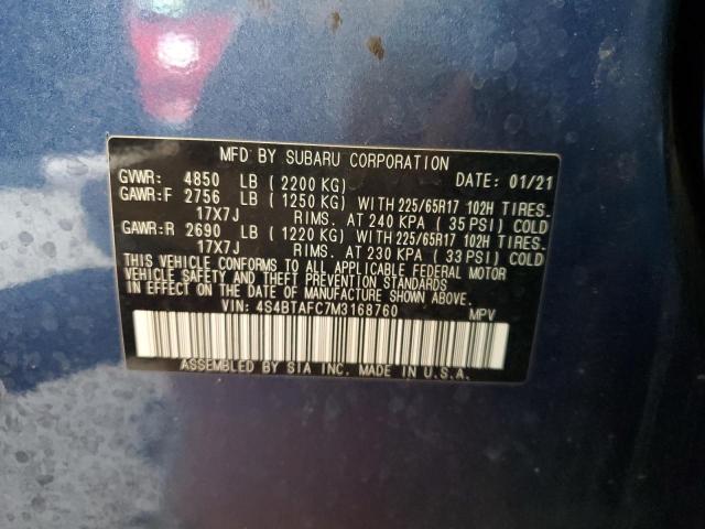 2021 SUBARU OUTBACK 4S4BTAFC7M3168760