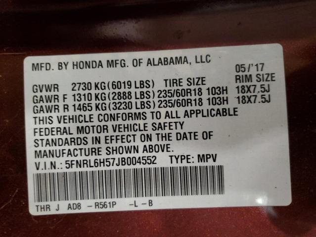 2018 HONDA ODYSSEY EX 5FNRL6H57JB004552