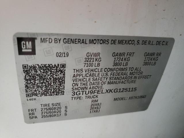 2019 GMC SIERRA K15 3GTU9FELXKG125115