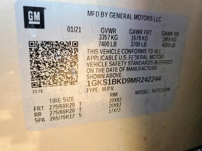 2021 GMC YUKON SLT 1GKS1BKD9MR242244