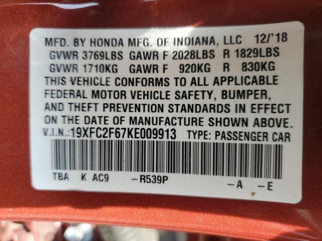 2019 HONDA CIVIC LX 19XFC2F67KE009913