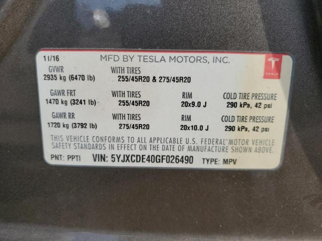 2016 TESLA MODEL X 5YJXCDE40GF026490