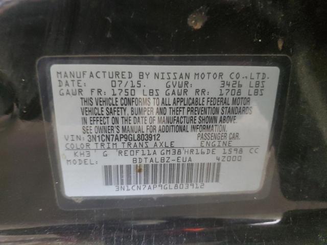 2016 NISSAN VERSA S 3N1CN7AP9GL803912