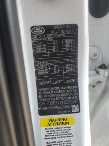 2020 LAND ROVER RANGE ROVE SALZJ2FX7LH025397