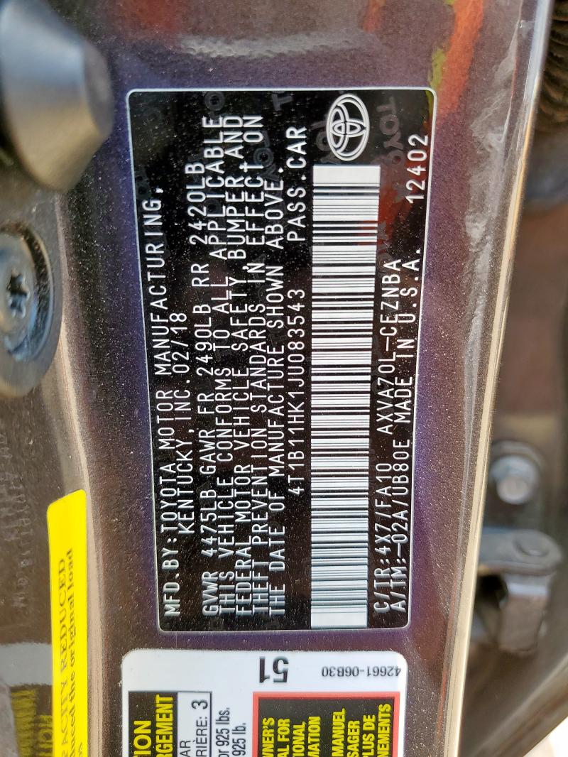 2018 TOYOTA CAMRY L 4T1B11HK1JU083543