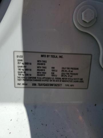 2022 TESLA MODEL Y 7SAYGAEE9NF362977