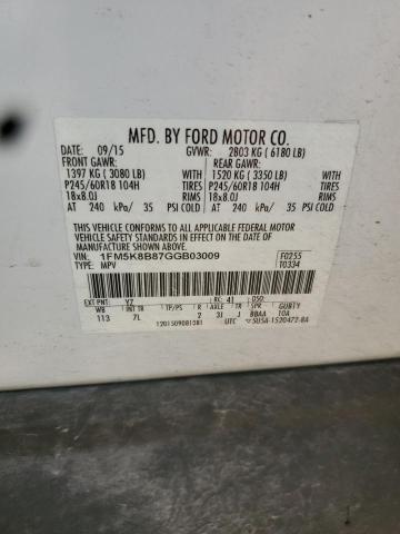 2016 FORD EXPLORER 1FM5K8B87GGB03009