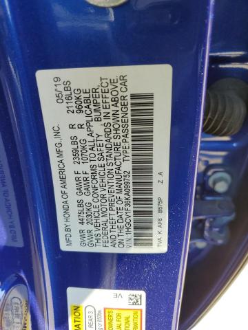 2019 HONDA ACCORD SPORT 1HGCV1F36KA099752