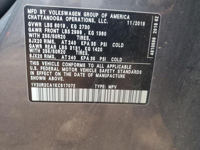 2019 VOLKSWAGEN ATLAS SE 1V2UR2CA1KC517072