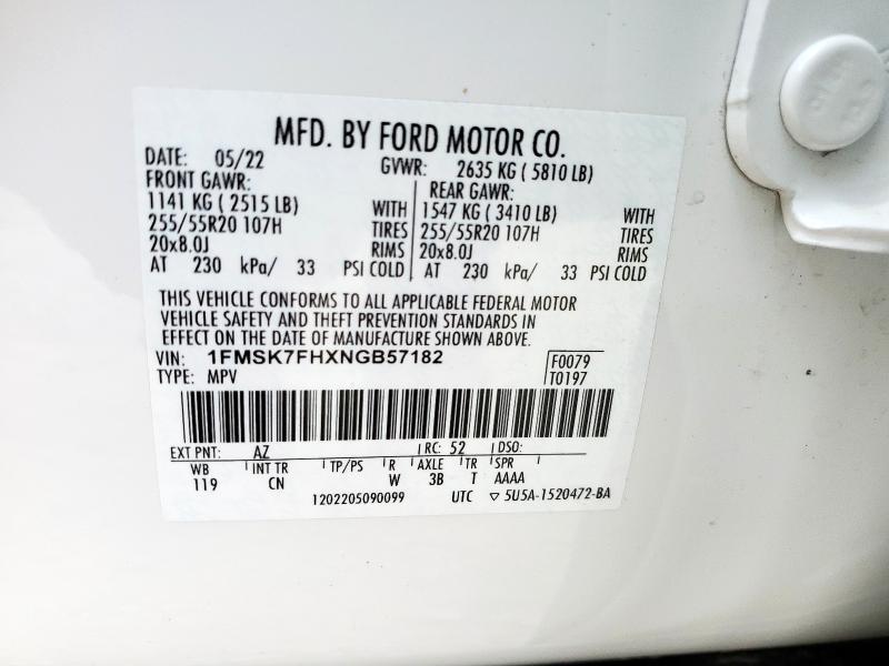 2022 FORD EXPLORER L - 1FMSK7FHXNGB57182
