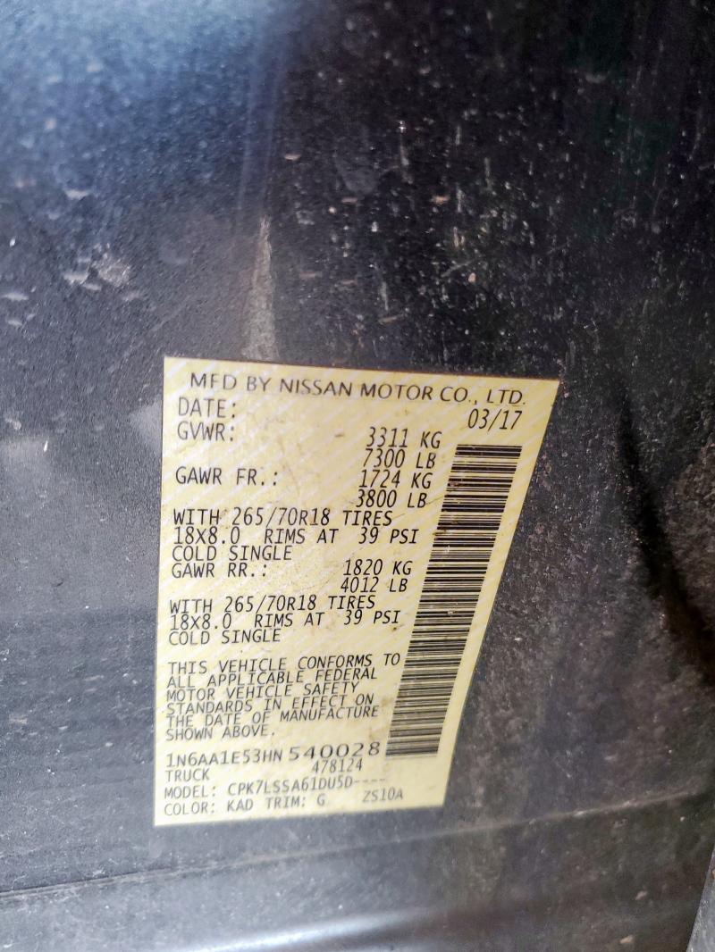 2017 NISSAN TITAN SV 1N6AA1E53HN540028