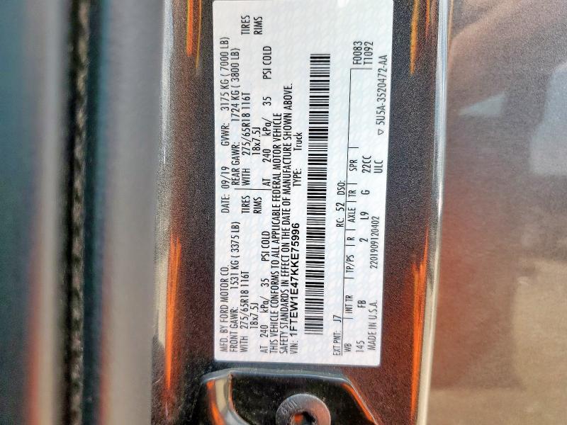 2019 FORD F150 SUPER - 1FTEW1E47KKE75996