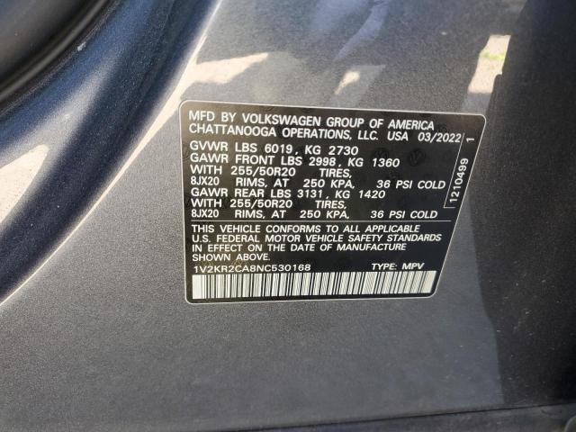 2022 VOLKSWAGEN ATLAS SE 1V2KR2CA8NC530168