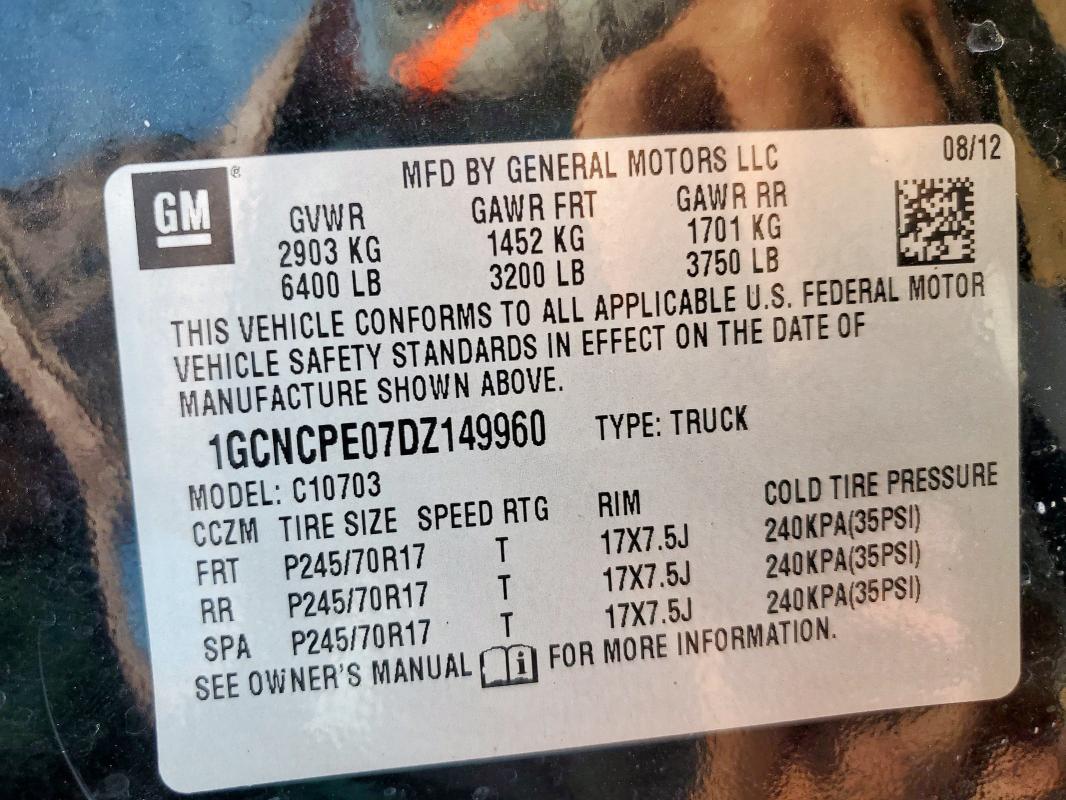 2013 CHEVROLET SILVERADO - 1GCNCPE07DZ149960