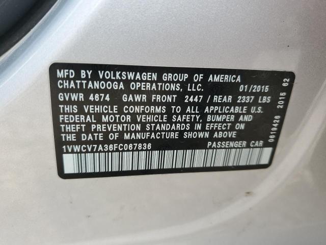 2015 VOLKSWAGEN PASSAT SEL 1VWCV7A36FC067836