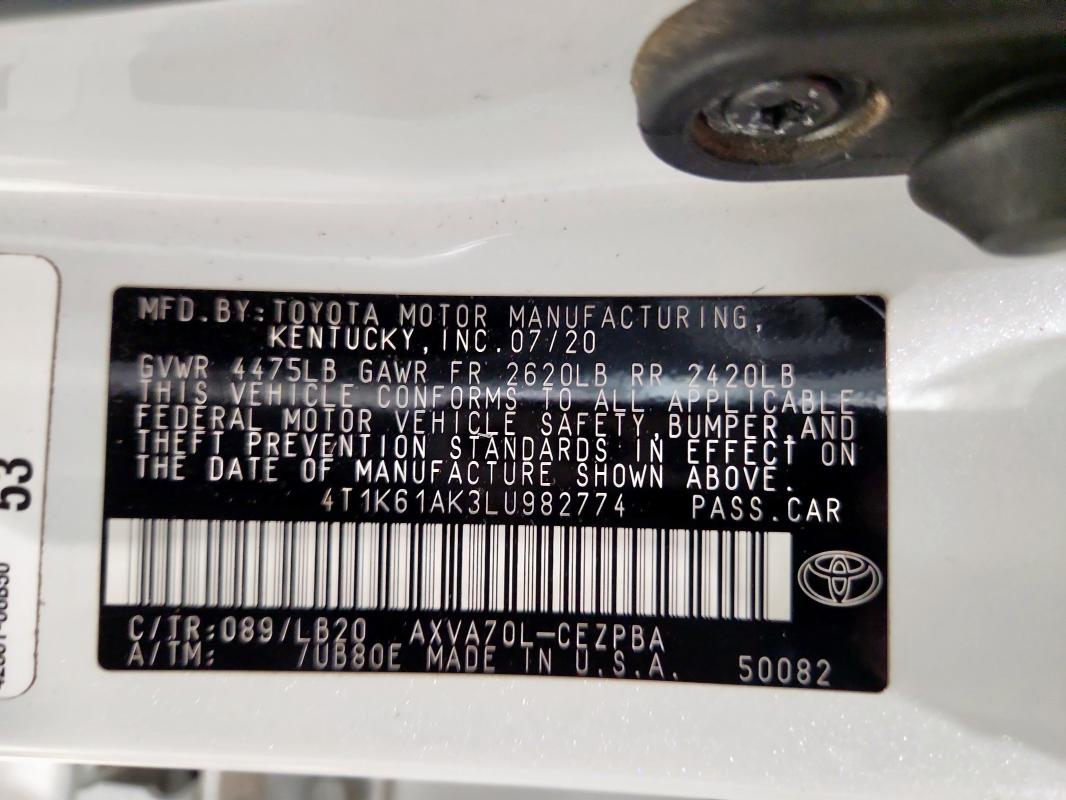 2020 TOYOTA CAMRY XSE 4T1K61AK3LU982774