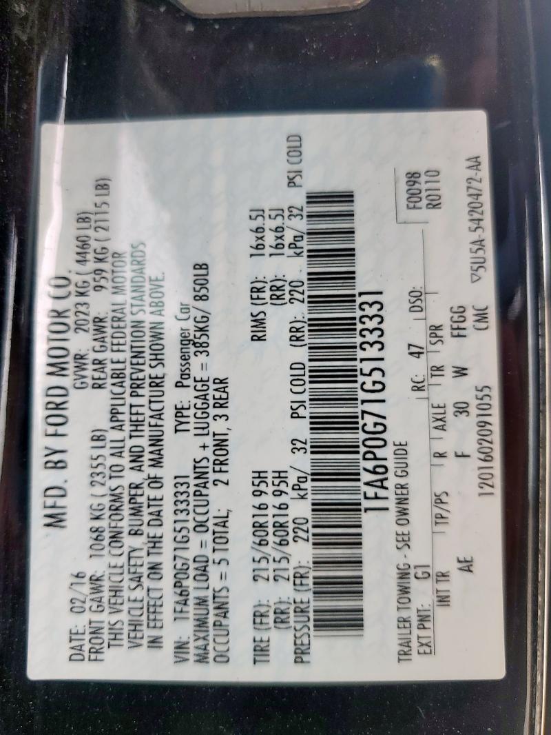 2016 FORD FUSION S - 1FA6P0G71G5133331
