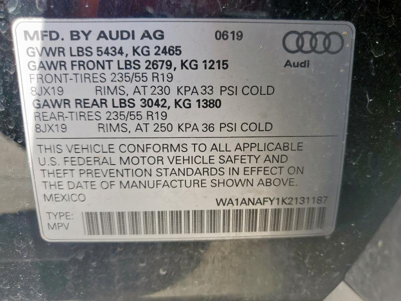 2019 AUDI Q5 PREMIUM WA1ANAFY1K2131187