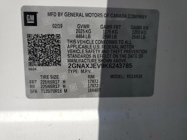2019 CHEVROLET EQUINOX LT 2GNAXJEV9K6243785
