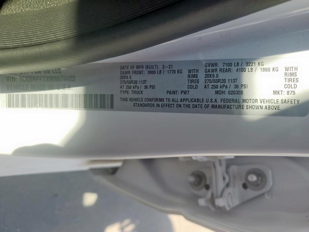 2021 RAM 1500 BIG H 1C6SRFFTXMN674403