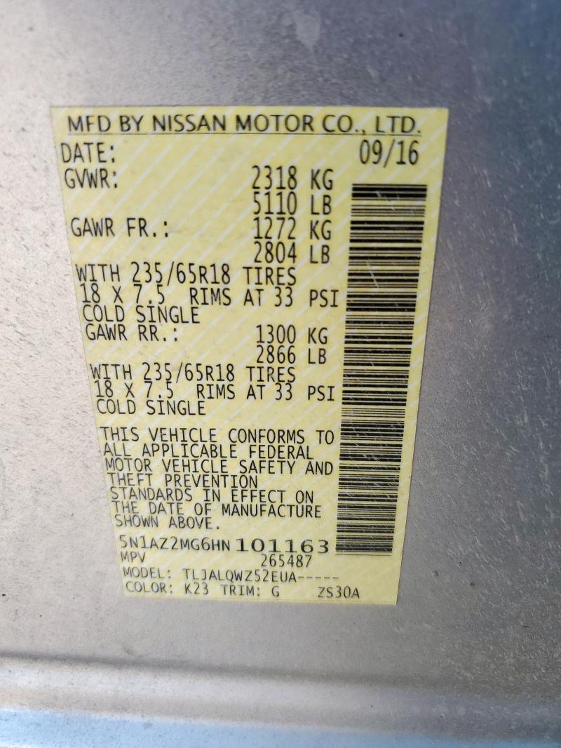 2017 NISSAN MURANO S 5N1AZ2MG6HN101163