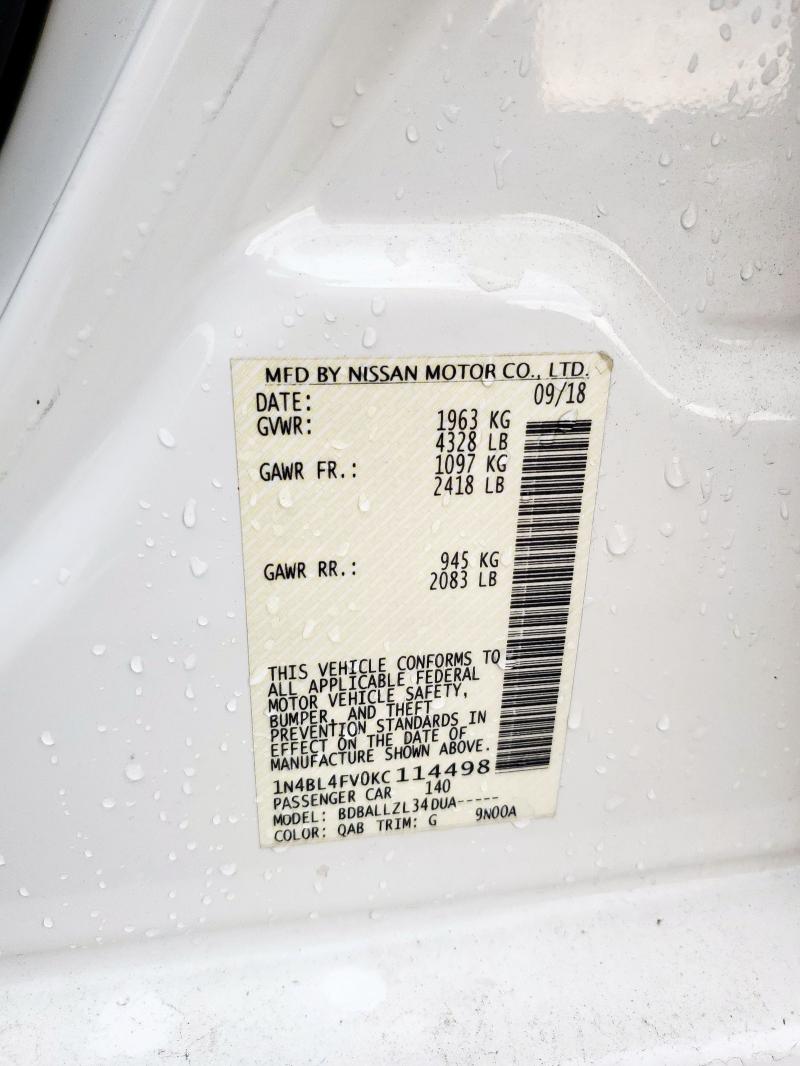 2019 NISSAN ALTIMA PLA - 1N4BL4FV0KC114498