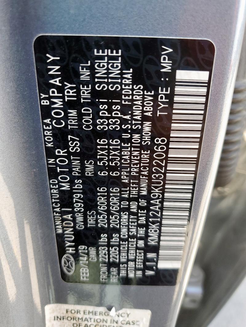 2019 HYUNDAI KONA KM8K12AA9KU322068