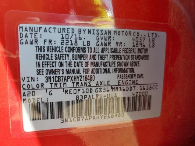 2017 NISSAN SENTRA SR 3N1CB7APXHY218480