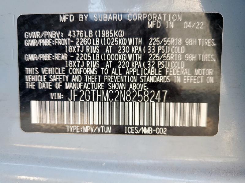 2022 SUBARU CROSSTREK JF2GTHMC2N8258247