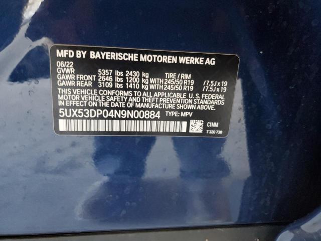 2022 BMW X3 XDRIVE3 5UX53DP04N9N00884