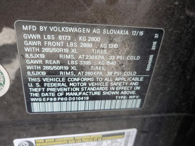 2016 VOLKSWAGEN TOUAREG SP WVGEF9BP6GD010419