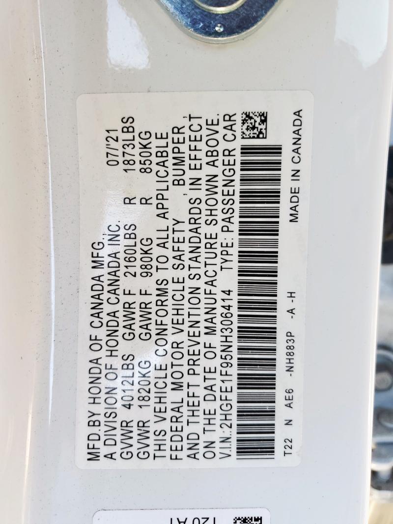 2022 HONDA CIVIC TOUR 2HGFE1F95NH306414