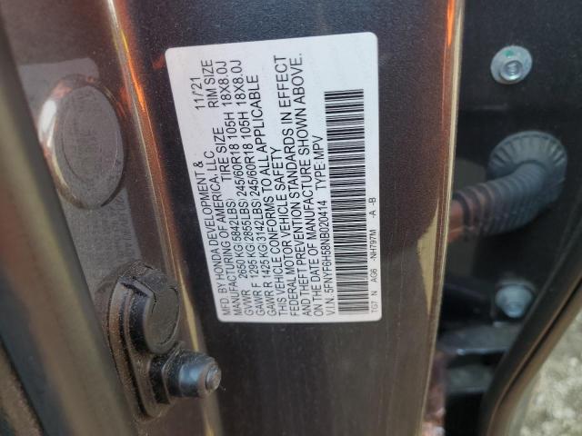 2022 HONDA PILOT EXL 5FNYF6H58NB020414