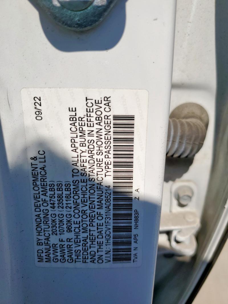 2022 HONDA ACCORD SPORT - 1HGCV1F31NA085214