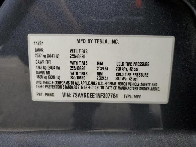 2022 TESLA MODEL Y 7SAYGDEE1NF307764