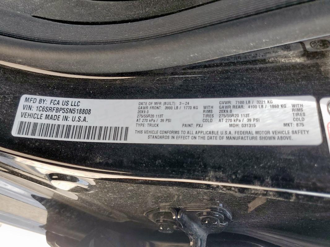 2025 RAM 1500 BIG HORN/LONE STAR 1C6SRFBP5SN518808