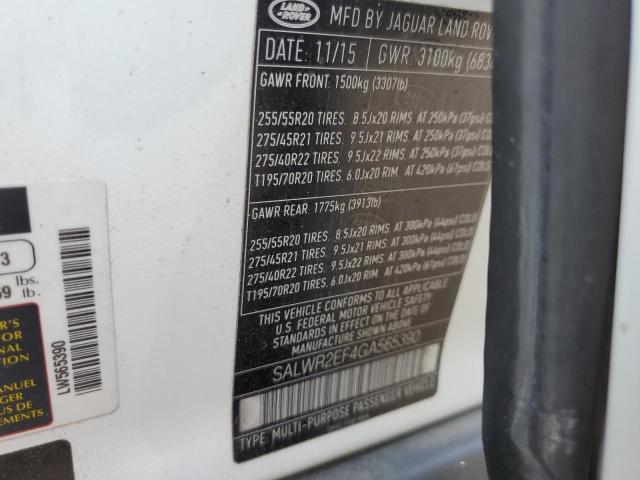 2016 LAND ROVER RANGE ROVE - SALWR2EF4GA565390