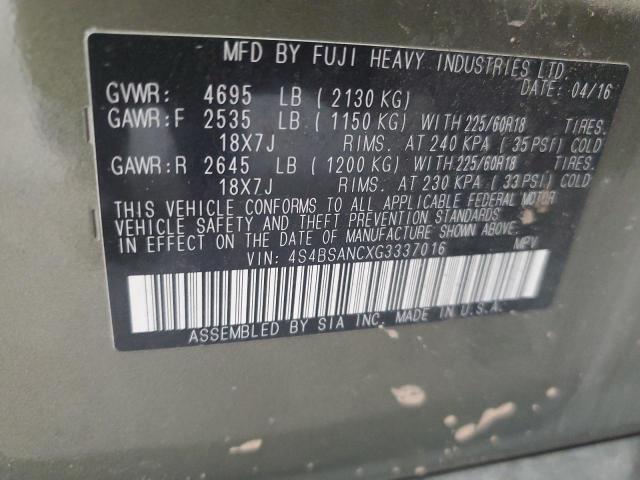 2016 SUBARU OUTBACK 2. 4S4BSANCXG3337016