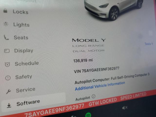 2022 TESLA MODEL Y 7SAYGAEE9NF362977