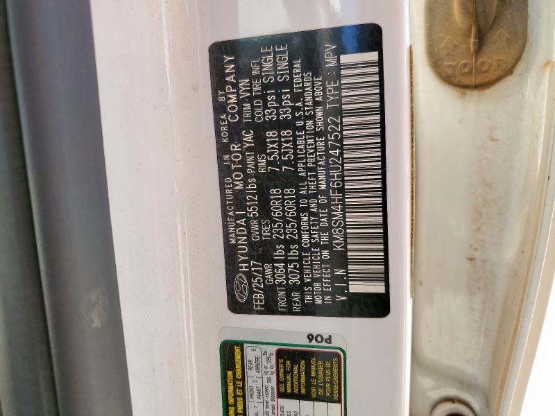 2017 HYUNDAI SANTA FE SE KM8SM4HF6HU247522