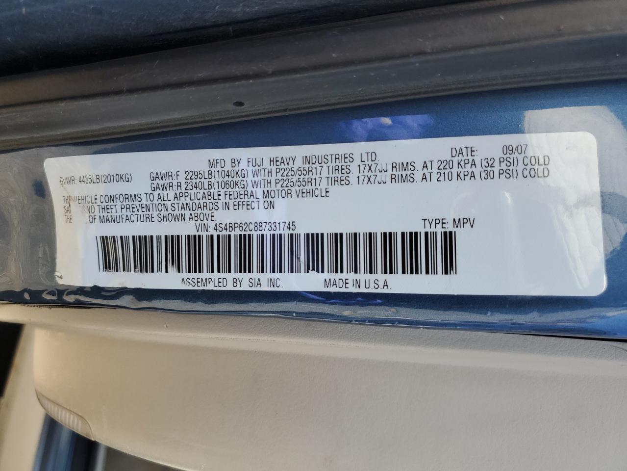 Lot #3261227968 2008 SUBARU OUTBACK 2.